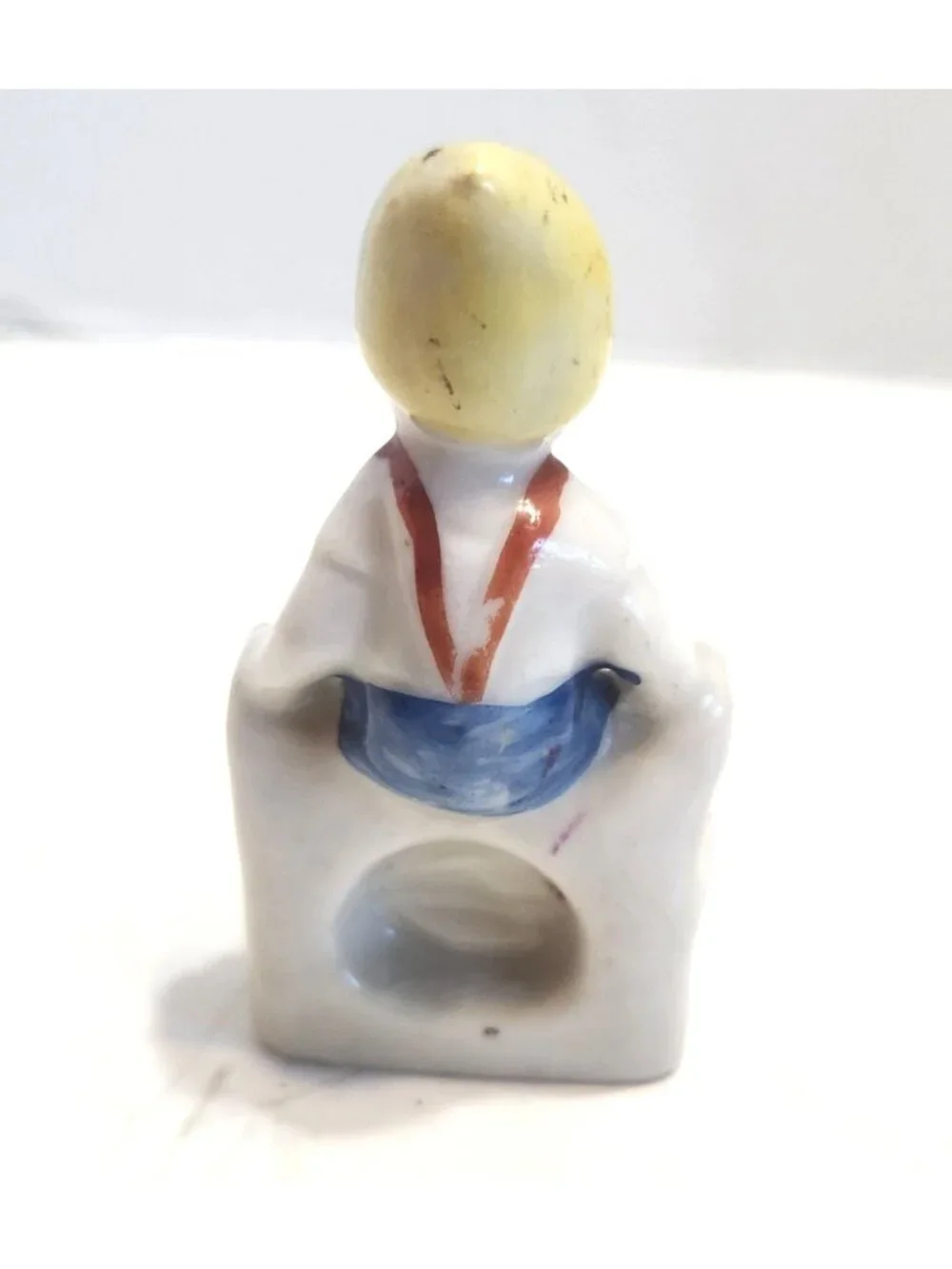 Vintage Mini Hand-Painted Porcelain Figurine Of A Boy Sitting On A Bench READ